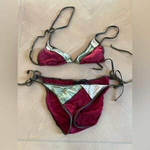 Reversible Triangle Bikini Set in Burgundy and Silver